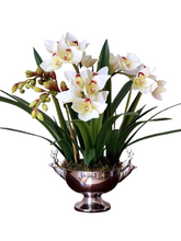 Load image into Gallery viewer, Vicky Yao Faux Floral - Exclusive Design Royal Faux Cymbidium Orchids In Deer Pot Art