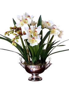 Vicky Yao Faux Floral - Exclusive Design Royal Faux Cymbidium Orchids In Deer Pot Art