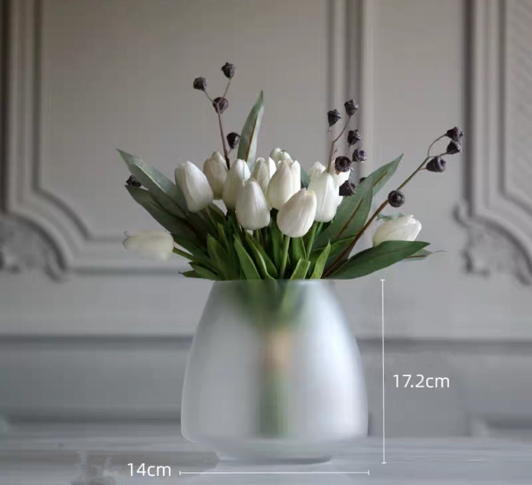 VICKY YAO  Faux Floral - Exclusive Design Luxury Artificial Tulips With Frosted Vase