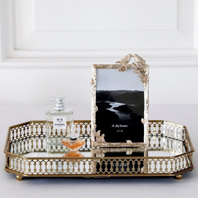 Vicky Yao Table Decor- Gold Metal Rectangular Mirror Tray - Vicky Yao Home Decor SEO