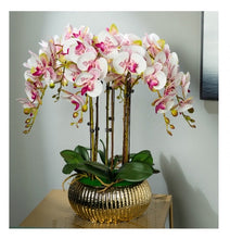 Laden Sie das Bild in den Galerie-Viewer, VICKY YAO Faux Floral  - Exclusive Design High End  Fushia Big 10 Stems Artificial Orchid Pot Flower Arrangement