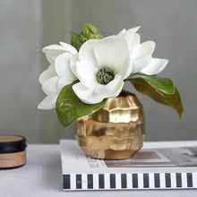 Load image into Gallery viewer, Vicky Yao Faux Floral - Golden Vase Magnolia Flower Arrangement - Vicky Yao Home Decor SEO
