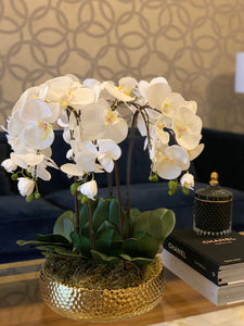 VICKY YAO Faux Floral - Best Popular Handmade Exclusive Design Natural Touch Artificial Orchids In Ceramic Golden Pot