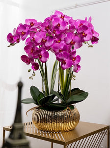 Vicky Yao Faux Floral  - Exclusive Design Fushia Artificial Orchid Pot Flower Arrangement