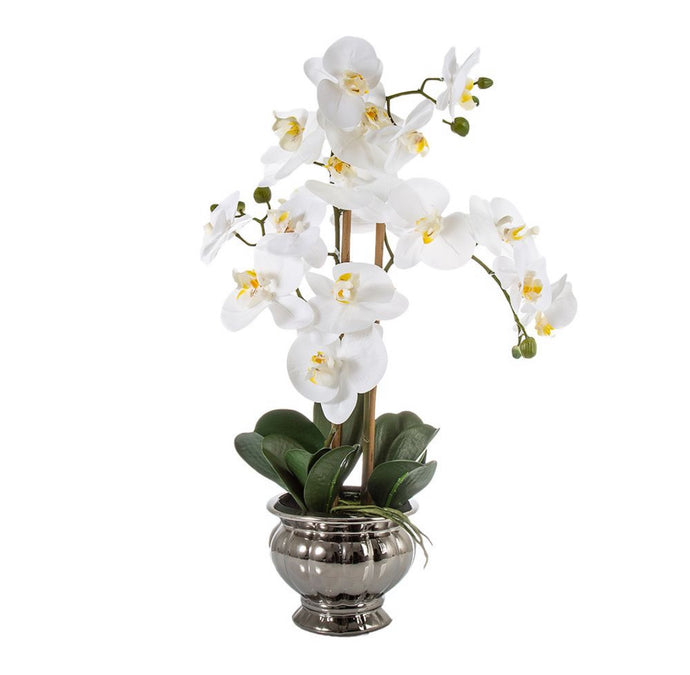 VICKY YAO Faux Floral - Artificial Phalaenopsis Orchid Arrangement In Silver Pot