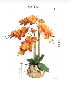 VICKY YAO Faux Floral - Exclusive Design Orange Artificial Phalaenopsis Orchid Arrangement