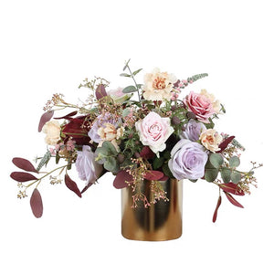 Vicky Yao Faux Floral - Exclusive Design Autumn Artificial Purple Rose Arrangement With Golden Pot