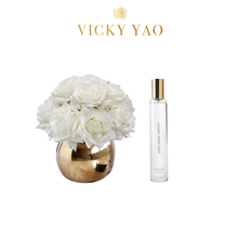 Load image into Gallery viewer, VICKY YAO FRAGRANCE - Natural Touch White 12 Alice Roses Golden Pot &amp; Luxury Fragrance 50ml