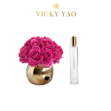 將圖片載入圖庫檢視器 VICKY YAO FRAGRANCE - Natural Touch Purple 12 Alice Roses Golden Ceramic Pot &amp; Luxury Fragrance 50ml