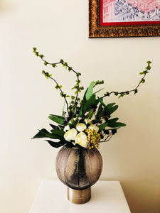 VICKY YAO Faux Floral - Brown/Green  Ball Vase Artificial  Flower Arrangement