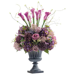 Vicky Yao Faux Floral - Exclusive Design Artificial Purple Calla Lily Rose Flower Arrangement In Urn