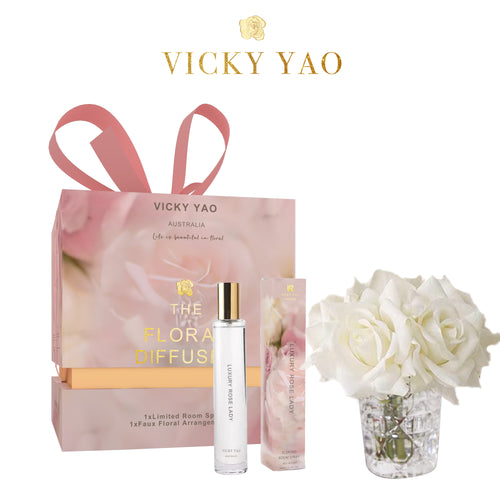 VICKY YAO FRAGRANCE - Love & Dream Series Real Touch White Rose Art & Luxury Fragrance Gift Box