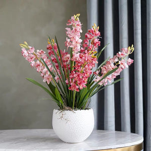 VICKY YAO Faux Floral - Exclusive Design Real Touch Artificial Cymbidium Floral Arrangement
