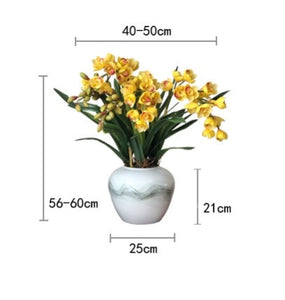 Vicky Yao Faux Floral - Exclusive Design Real Touch Artificial Yellow Cymbidium Floral Arrangement
