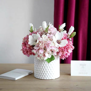 VICKY YAO Faux Floral - Exclusive Design Artificial Hydrangea Magnolia Pink Floral Arrangement