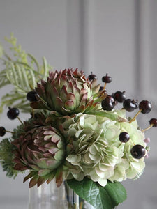 Vicky Yao Faux Floral - Exclusive Design Luxury Artificial Hydrangea Arrangement With Green Vase