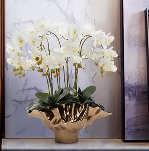 VICKY YAO Faux Floral - Exclusive Design Shell Vase Artificial Orchids Floral Arrangement