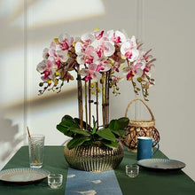 Laden Sie das Bild in den Galerie-Viewer, VICKY YAO Faux Floral  - Exclusive Design High End  Fushia Big 10 Stems Artificial Orchid Pot Flower Arrangement