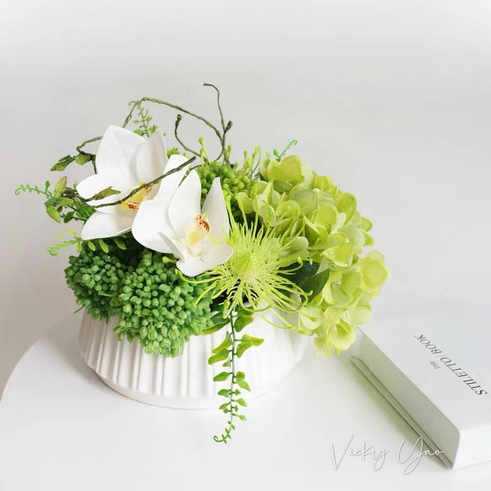 Vicky Yao Faux Floral - Exclusive Design Fresh Green Real Touch Artificial Flowers Arrangement
