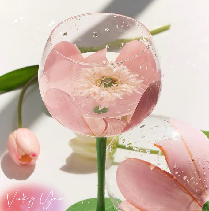 Vicky Yao Home Decor - Romantic Pink Flower Wine Glass