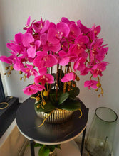 Load image into Gallery viewer, VICKY YAO Faux Floral  - Exclusive Design High End  Fushia Big 10 Stems Artificial Orchid Pot Flower Arrangement