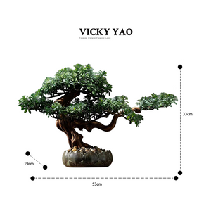 VICKY YAO Faux Bonsai - Natural Artificial Bonsai Art Gift for Him in Lotus Medium Pot