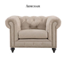 Laden Sie das Bild in den Galerie-Viewer, Vicky Yao Luxury Furniture - Handmade Luxury French Style Armchair 2/3 Seater Linen Fabric Chesterfield Sofa