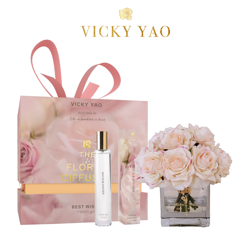 VICKY YAO FRAGRANCE - Real Touch Champagne 12 Alice Roses Floral Art & Luxury Fragrance 50ml