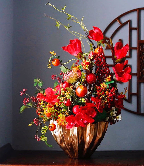 VICKY YAO Faux Floral - Exclusive Design Luxury Chinese Red Festival Flower Arrangement