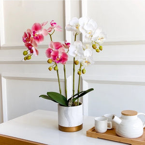 VICKY YAO Faux Floral - Exclusive Design Artificial  4 Stems Orchid Flowers Arrangement