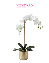 Load image into Gallery viewer, Vicky Yao Faux Floral - Real Touch Artificial Orchid Flower Arrangement Golden Pot