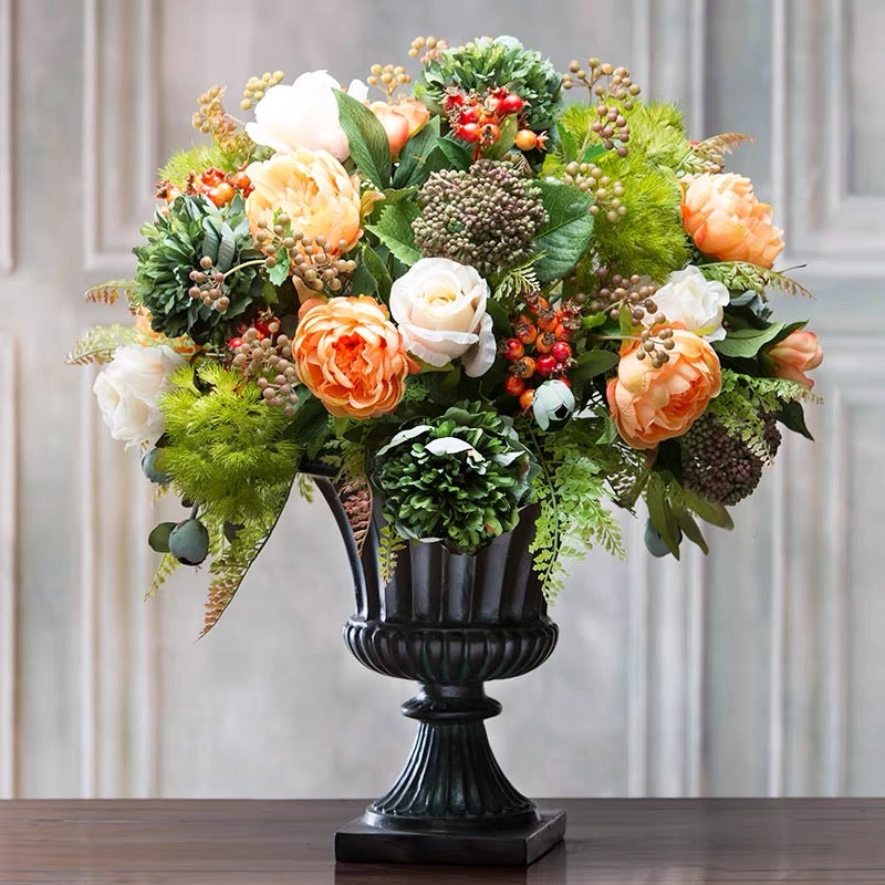 VICKY YAO Faux Floral - Exclusive Design Royal Artificial Orange Flowers Arrangement In Urn