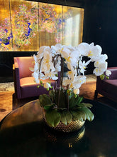 將圖片載入圖庫檢視器 Vicky Yao Faux Floral - Best Popular Handmade Exclusive Design Natural Touch Artificial Orchids In Ceramic Golden Pot