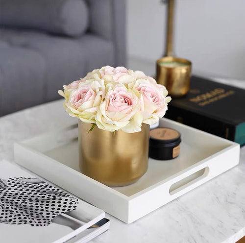 Vicky Yao Faux Floral - Exclusive Design Baby Pink Artificial Rose Arrangements In Golden Pot