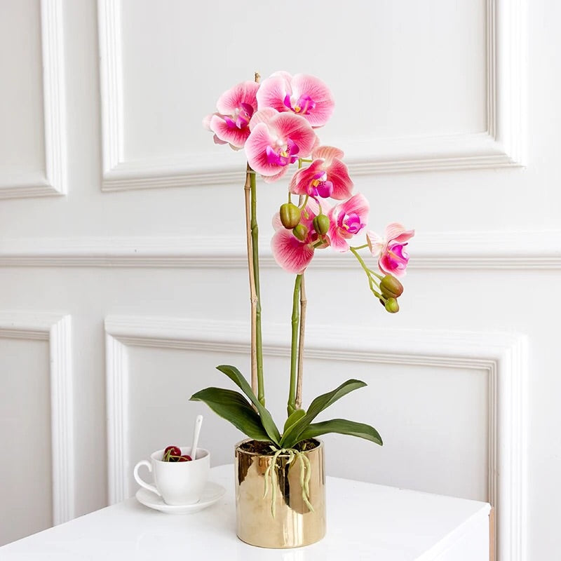 VICKY YAO Faux Floral -Real Touch 2 Stem Artificial Orchid Golden ...