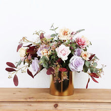 Load image into Gallery viewer, Vicky Yao Faux Floral - Exclusive Design Autumn Artificial Purple Rose Arrangement With Golden Pot