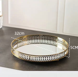 VICKY YAO Table Decor- Gold Metal Rectangular/Round Mirror Tray
