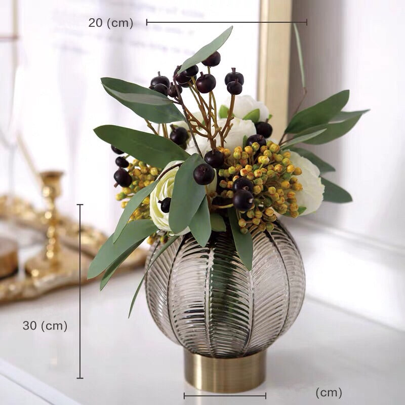 VICKY YAO Faux Floral - Brown/Green Ball Vase Artificial Flower