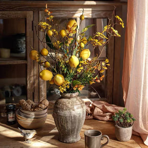 Vicky Yao Faux Floral - Exclusive Design Artificial Lemon Flowers Arrangement In Ceramic Jar