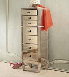 VICKY YAO Home Decor  - Luxury Mirrored Narrow Chest Of Drawers With 7 Drawers