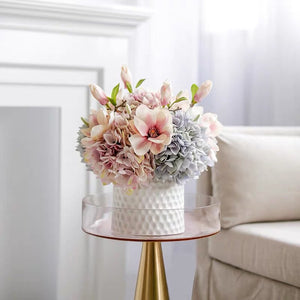 Vicky Yao FauxFloral - Hydrangea Magnolia Pink White Ceramic Vase - Vicky Yao Home Decor SEO