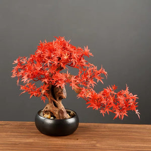 VICKY YAO Faux Plant - Exclusive Design Artificial Red Maple Leaf Bonsai Arrangemen