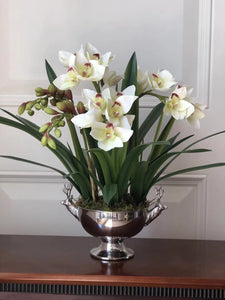 Vicky Yao Faux Floral - Exclusive Design Royal Faux Cymbidium Orchids In Deer Pot Art