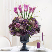 Laden Sie das Bild in den Galerie-Viewer, Vicky Yao Faux Floral - Exclusive Design Artificial Purple Calla Lily Rose Flower Arrangement In Urn
