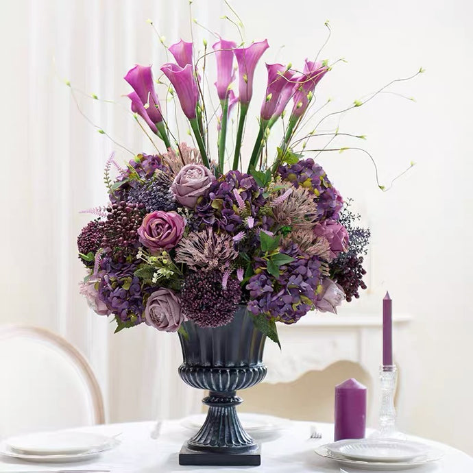 Vicky Yao Faux Floral - Exclusive Design Artificial Purple Calla Lily Rose Flower Arrangement In Urn