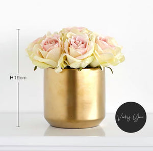 Vicky Yao Faux Floral - Exclusive Design Baby Pink Artificial Rose Arrangements In Golden Pot